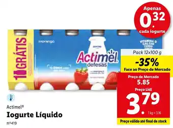 Lidl Actimel Iogurte Líquido Pack 12x100g promoção