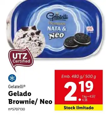 Lidl Gelatelli Gelado Brownie/ Neo 480g/500g promoção