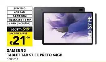Radio Popular Samsung Tablet Tab S7 fe Preto 64GB promoção