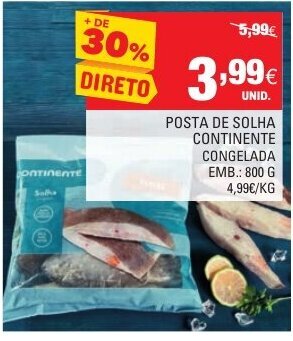 Continente Posta de Solha Continente Congelada 800g promoção