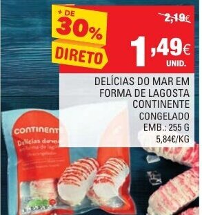 Continente Delícias do mar em Forma de Lagosta Continente 255g promoção