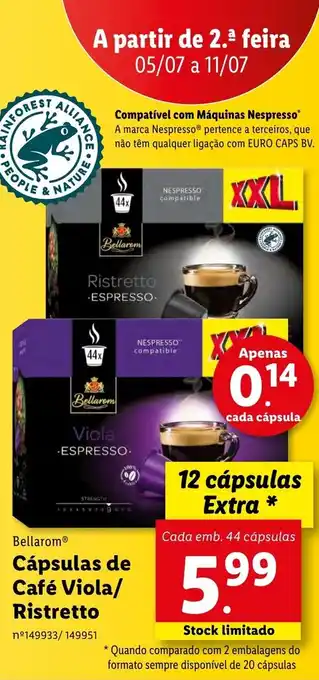 Lidl Bellarom Cápsulas de Café Viola/ Ristretto 12 Cápsulas promoção