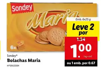 Lidl Sondey Bolachas Maria 6x25g promoção