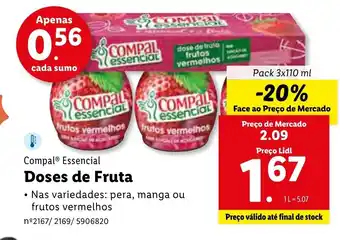 Lidl Compal Essential Doses de Fruta 3x110ml promoção
