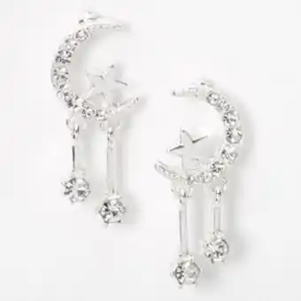 Claire's Silver 1" celestial drop earrings promoção