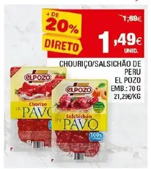 Continente Chouriço/ Salsichão de Peru El Pozo 70g promoção