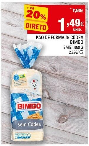 Pão de Forma S/Côdea Bimbo 650g