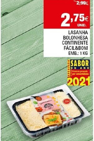 Continente Lasanha Bolonhesa Continente Fácil & Bom 1kg promoção