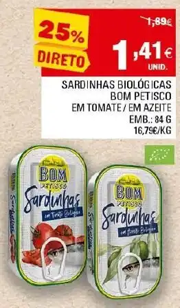 Continente Sardinhas Biológicas Bom Petisco 84g promoção