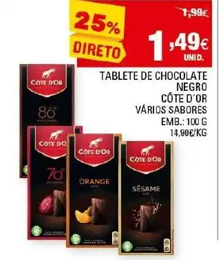 Continente Tablete de Chocolate Negro Côte D'Or Vários Sabores 100g promoção