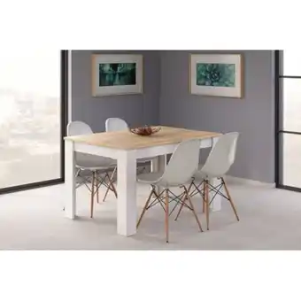 Pack mesa extensível barcelona (carvalho e branco mate) + 4 cadeiras denver (branco)