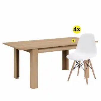 Homy Casa Pack mesa extensível barcelona (carvalho) + 4 cadeiras denver ii (branco) promoção