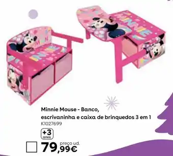 Minnie mouse - banco, escrivaninha e caixa de brinquedos 3 em 1