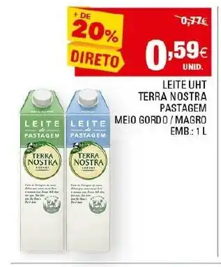 Continente Leite UHT Terra Nostra Pastagem Meio Gordo/Magro 1L promoção