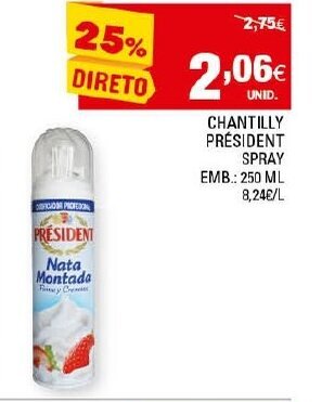 Continente Chantilly Président Spray 250ml promoção