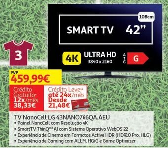Auchan Tv nanocell lg 43'' 4k smart 43nano766qa.aeu promoção