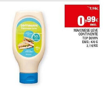 Continente Maionese Leve Continente Top Down 470g promoção
