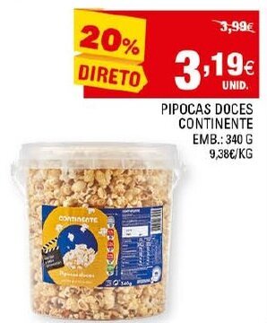 Continente Pipocas Doces Continente 340g promoção