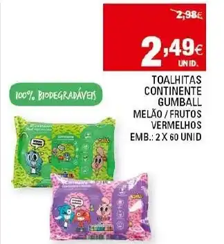 Continente Toalhitas Continente Gumball 2x60 Unid promoção