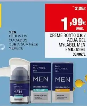 Continente Creme Rosto Q10/ Água Gel Maylabel Men 50ml promoção