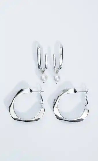 Stradivarius Conjunto de 2 pares de brincos de argolas e pérola promoção