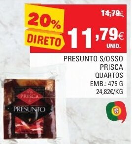 Continente Presunto S/Osso Prisca Quartos 475g promoção
