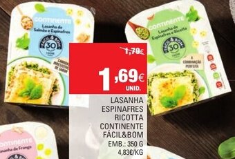 Continente Lasanha Espinafres Ricotta Continente 350g promoção