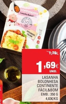 Continente Lasanha Bolonhesa Continente 350g promoção