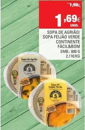 Continente Sopa de Agrião/ Sopa Feijão Verde Continente 800g promoção