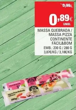 Continente Massa Quebrada/ Massa Pizza Continente 230g/280g promoção