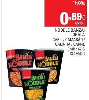 Continente Noodle Banzai Cigala 67g promoção