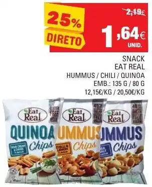 Continente Snacks Eat Real Hummus/Chili/Quinoa 135g/80g promoção