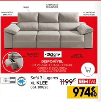 Conforama Sofa 3 Lugares XL Klee promoção