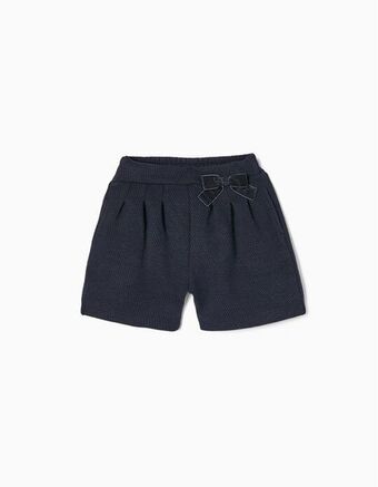 Calções de algodão com laço de veludo para menina, azul escuro