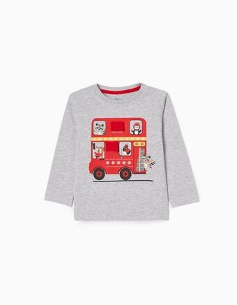 Zippy T-shirt de manga comprida em algodão com 3d para bebé menino 'bus', cinza promoção