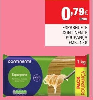 Continente Esparguete Continente Poupança 1kg promoção