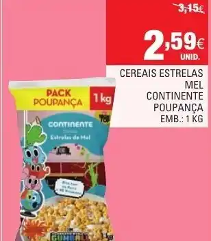 Continente Cereais Estrelas Mel Continente Poupança 1Kg promoção