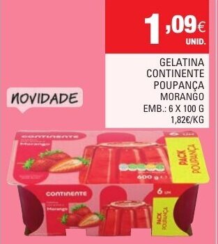 Continente Gelatina Continente Poupança Morango 6x100g promoção