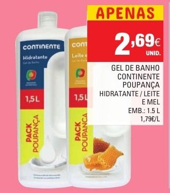 Continente Gel de Banho Continente Poupança 1,5L promoção