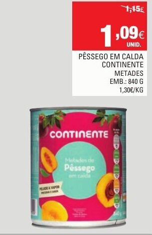 Continente Pêssego em Calda Continente 840g promoção