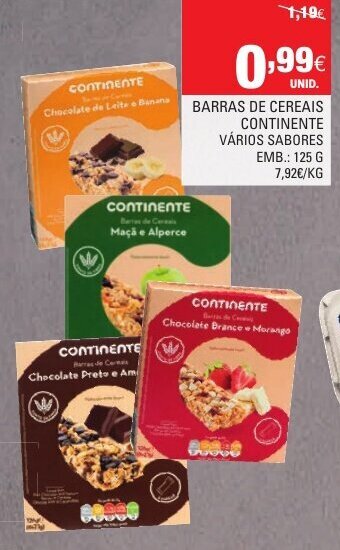 Continente Barras de Cereais Continente 125g promoção