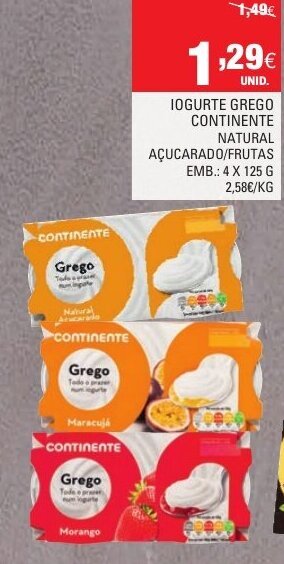 Continente Iogurte Grego Continente 4x125g promoção
