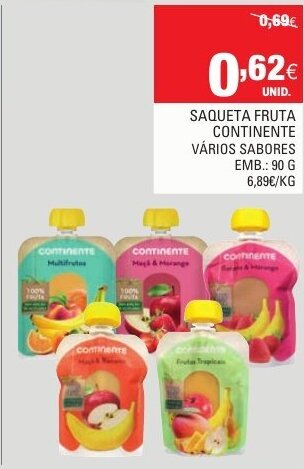 Continente Saqueta Fruta Continente 90g promoção