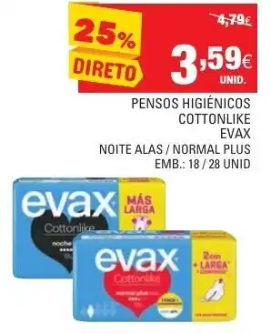 Continente Pensos Higiénicos Cottonlike Evax 18/28 Unid promoção
