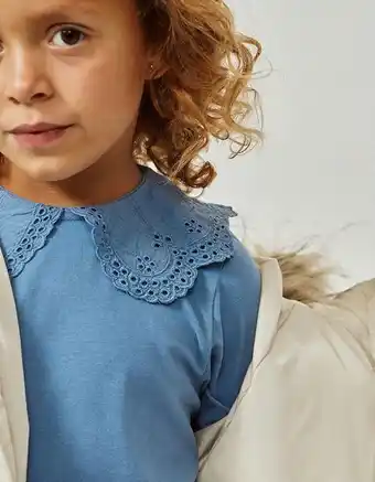 Zippy T-shirt de algodão com gola de bordado inglês para menina, azul promoção