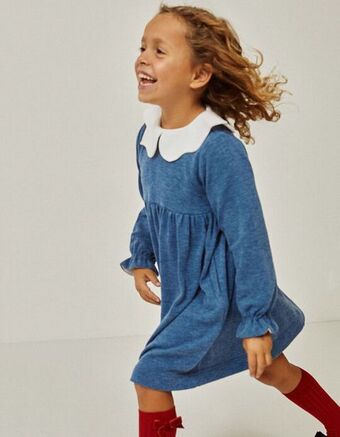 Zippy Vestido de malha com gola em contraste para menina, azul promoção