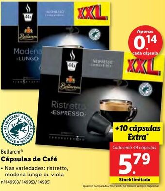 Lidl Cápsulas de café bellarom promoção