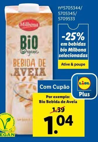 Lidl Bebida de aveia milbona promoção
