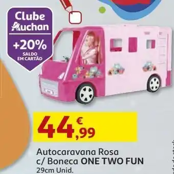 Auchan Autocaravana one two fun rosa c/boneca 29cm promoção