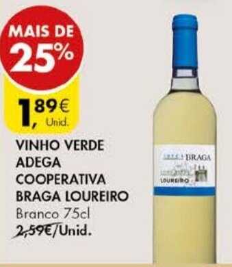 Pingo Doce Vinho Verde Adega Cooperativa Braga Loureiro 75cl promoção